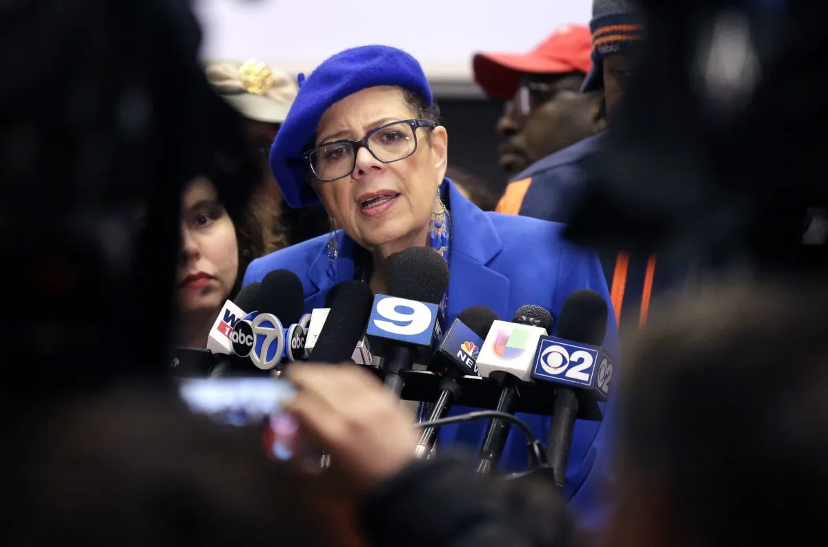 Chicago Teachers Union president Karen Lewis speaks at a news conference in Chicago on March 23, 2016. The Chicago Teachers Union said Saturday, April 16, 2016, the countdown toward a possible strike had begun after it rejected the recommendation of a neutral arbitrator that it accept a contract offer from the nation's third-largest school system. (AP Photo/Nam Y. Huh)