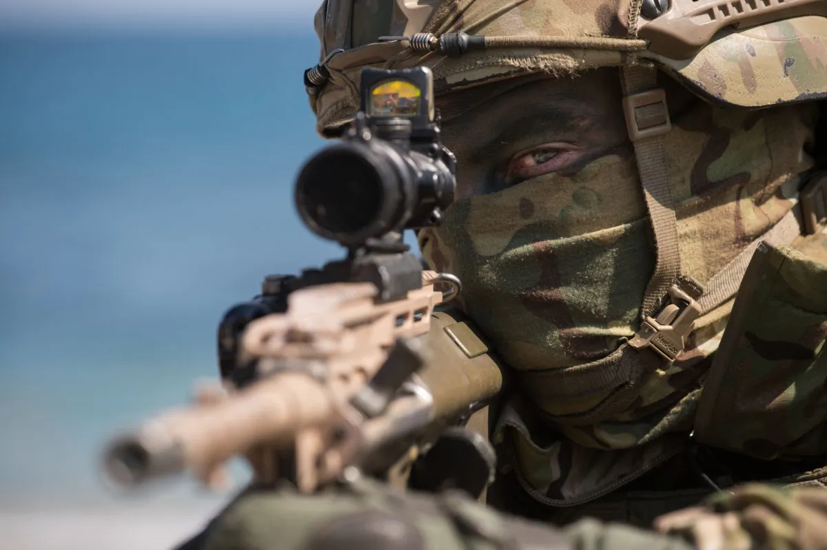 A South Korean soldier during an annual joint U.S.-South Korea military landing exercise in Pohang, on South Korea's southeast coast, on March 12, 2016. (Ed Jones/AFP/Getty Images)