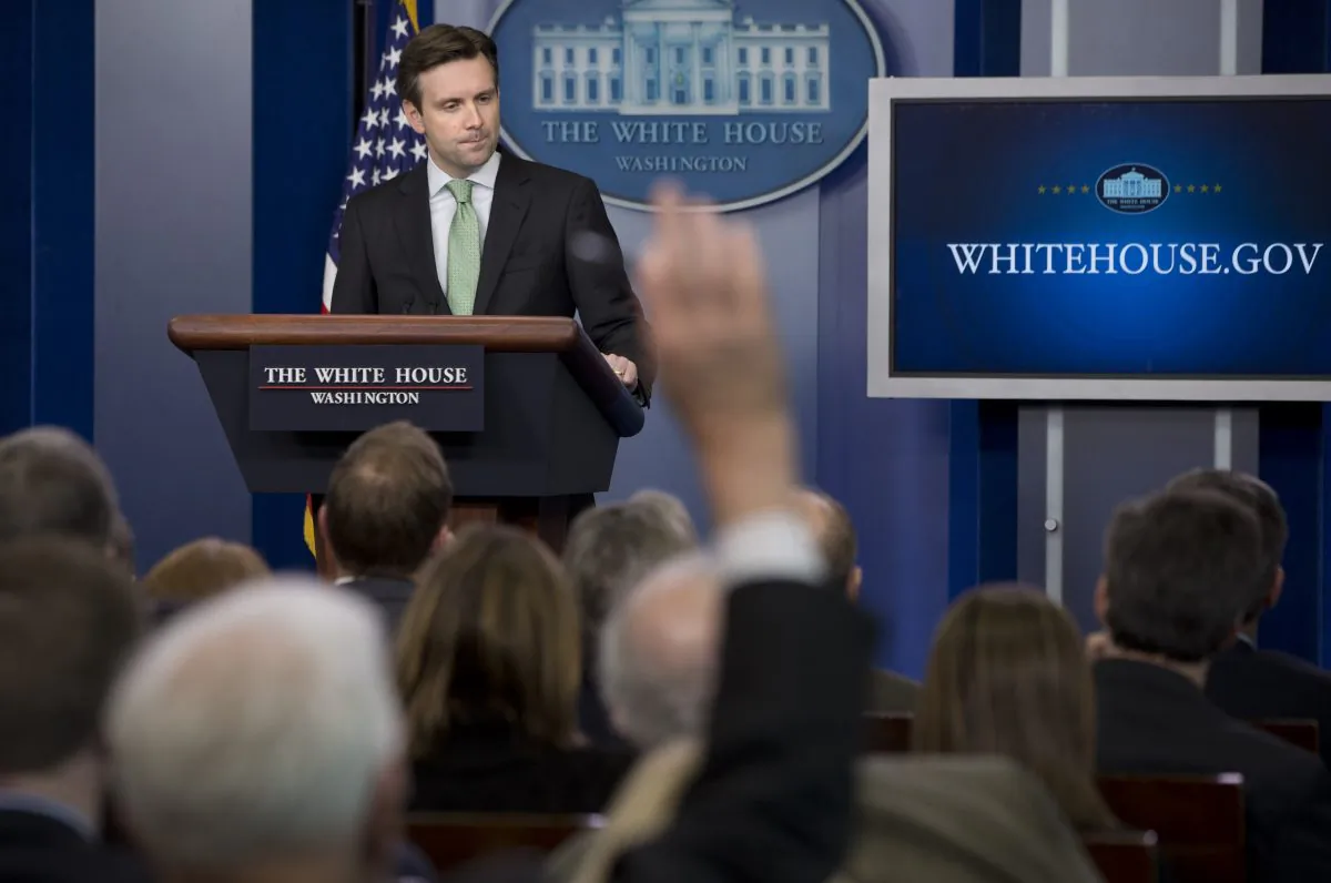 White House press secretary Josh Earnest takes questions during the daily briefing at the White House in Washington, D.C., on Dec. 17, 2014. Trust in the news media is being eroded by perceptions of inaccuracy and bias, fueled in part by Americans' skepticism about what they read on social media. Just about 6 percent of people say they have a lot of confidence in the media, putting the news industry about equal to Congress and well below the public's view of other institutions. (AP Photo/Jacquelyn Martin)
