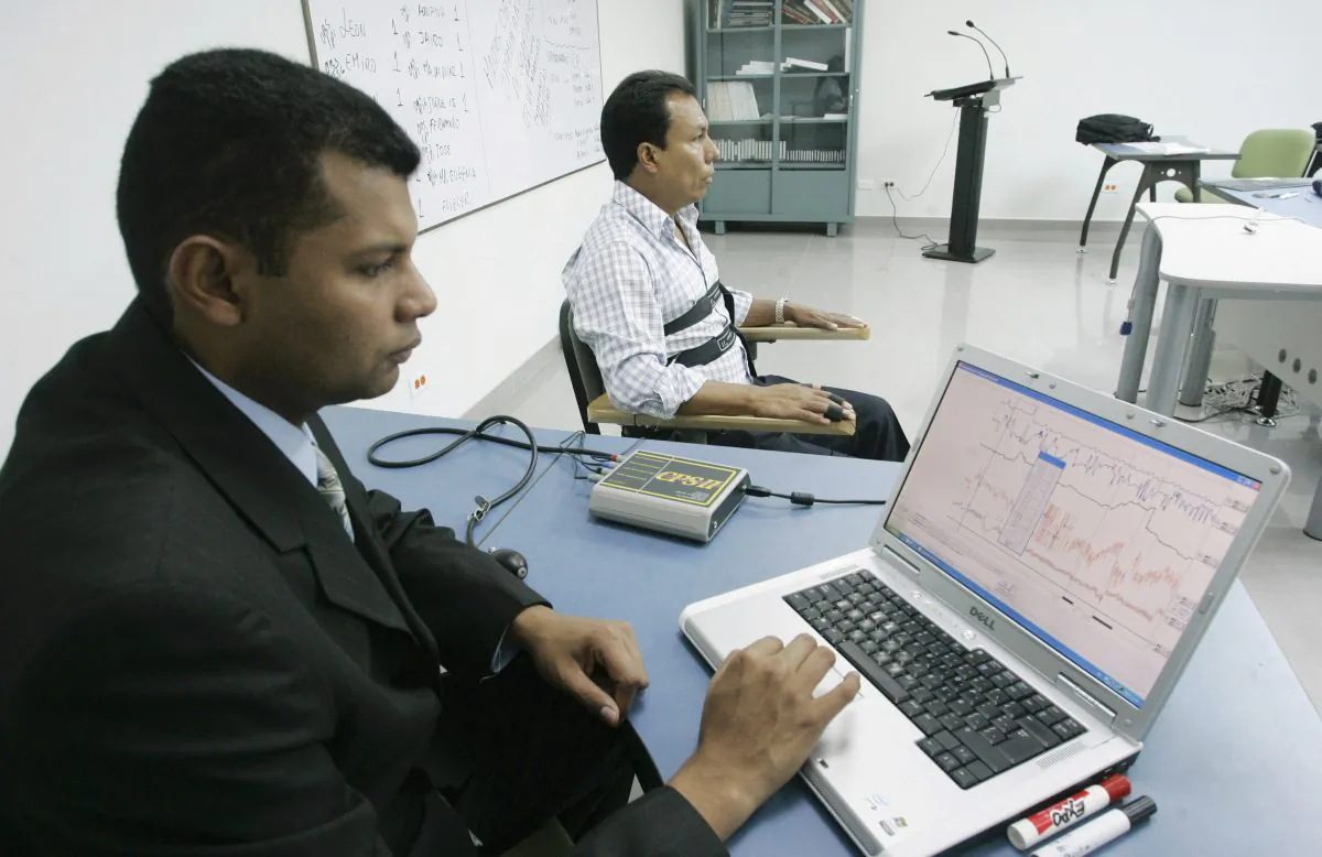 Students learn to administer polygraph exams at the Latin American Polygraph Institute in Bogota, Colombia, on June 12, 2007. Scientists say we all lie, and this year, politicians are bending the truth big time, with real consequences. By studying how and why we deceive, the experts say they can help us better understand the 2016 election season. (AP Photo/Fernando Vergara)