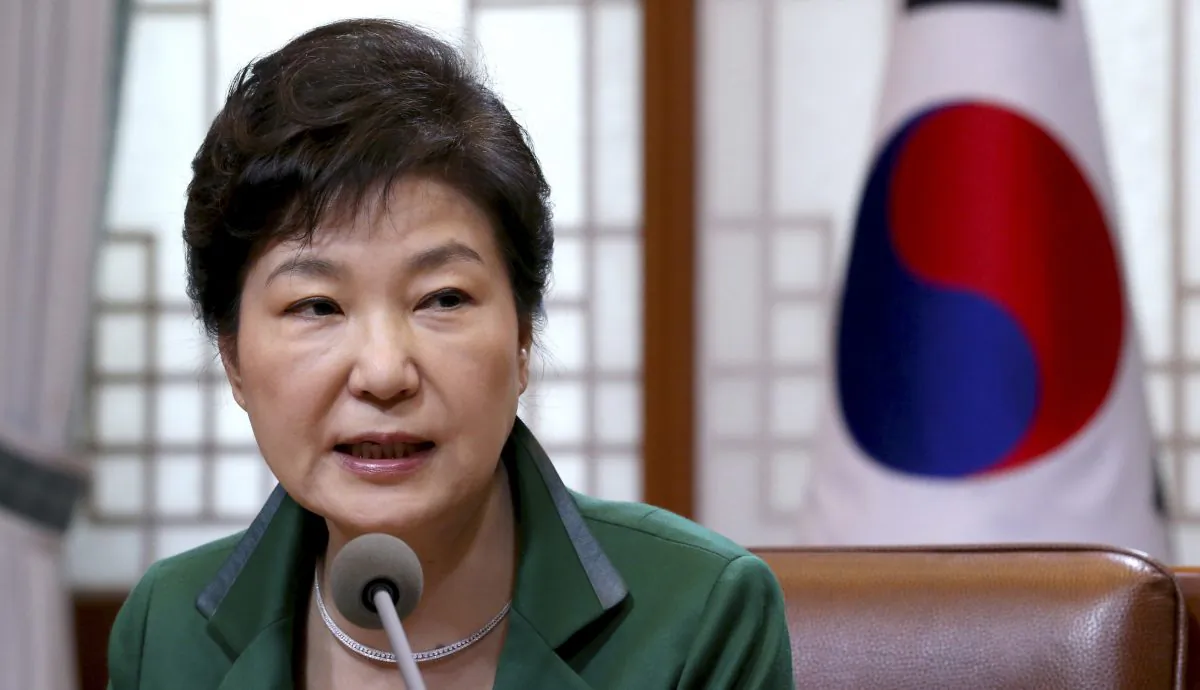 South Korean President Park Geun-hye speaks during a regular meeting with her top aides at the presidential house in Seoul, South Korea, Monday, April 18, 2016. President Park said Monday there are signs that North Korea is preparing a fifth nuclear bomb test amid reports of increased brisk activity at the country's main nuclear test site. (Baek Seung-ryul/Yonhap via AP) KOREA OUT
