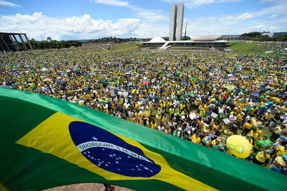 Brazilian anti-government protesters demand President Dilma Rousseff's resignation at the Esplanada dos Ministerios in Brasilia on March 13, 2016. (Andressa Anholete/AFP/Getty Images)