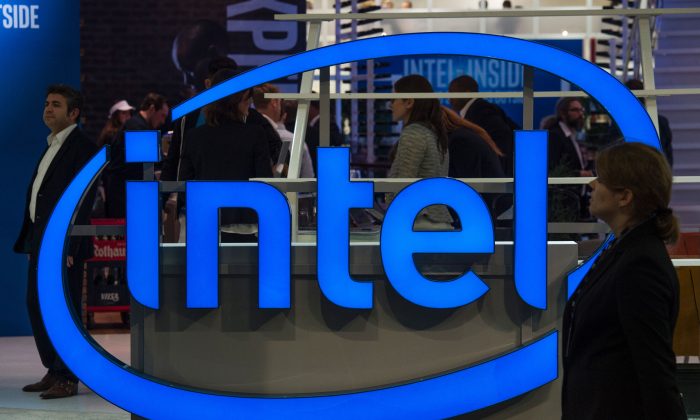 A logo of US semi-conductor giant Intel is on display at the Digital Business fair CEBIT in Hanover, central Germany, on March 15, 2016.
(John Macdougall/AFP/Getty Images)