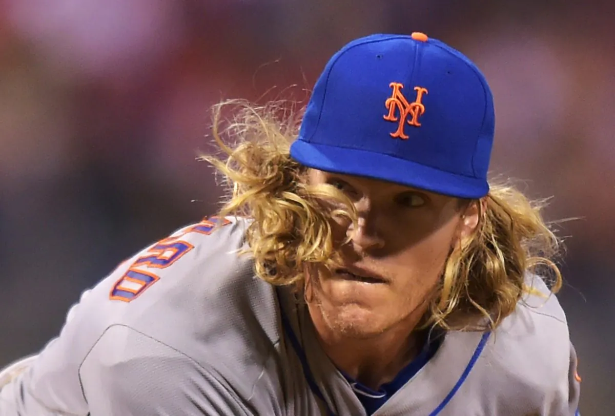 Noah Syndergaard is 2–0 for the New York Mets with an ERA of 0.90 and an MLB-best 29 strikeouts. (Drew Hallowell/Getty Images)