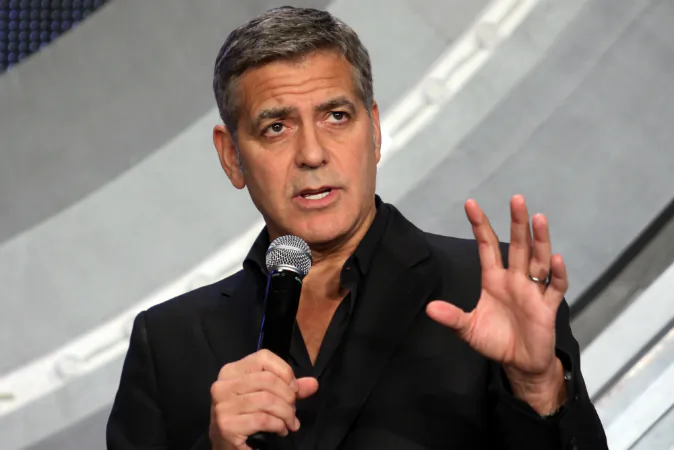 US movie star George Clooney speaks at the Japan premiere of his latest movie 'Tomorrowland' in Tokyo on May 25, 2015. (YOSHIKAZU TSUNO/AFP/Getty Images)
