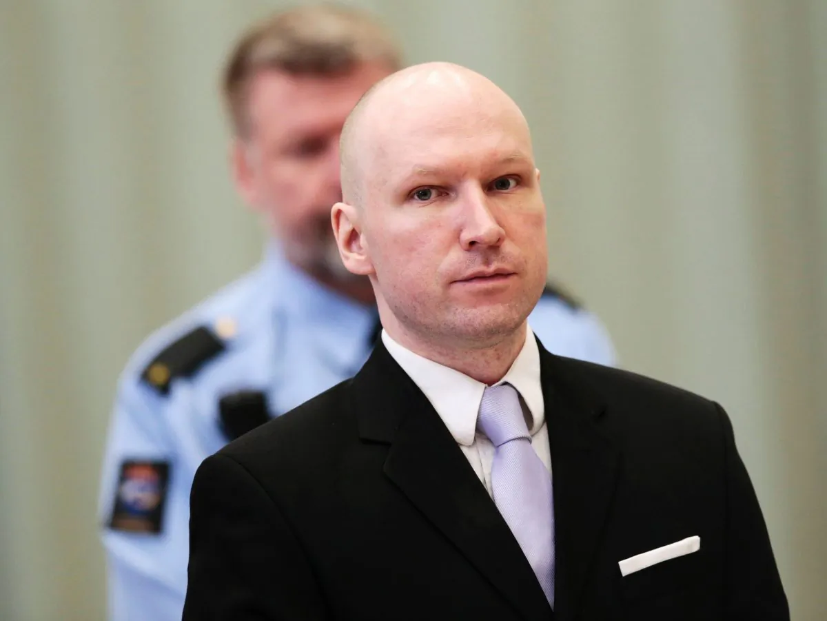 Norwegian mass killer Anders Behring Breivik attends his fourth and last day in court in Skien prison, March 18, 2016. (Lise Aserud/AFP/Getty Images)