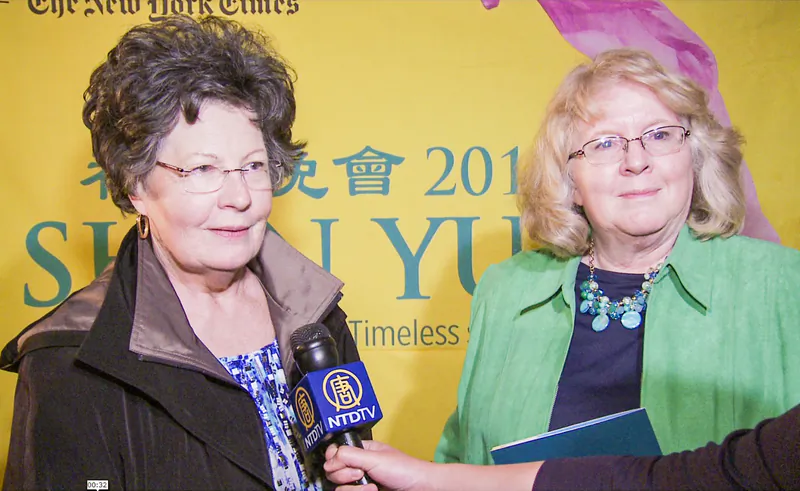 Charlotte Budde (L) and Kendra Brandes at the Shen Yun performance at the Peoria Civic Centre on April 20, 2016. (NTD Television)