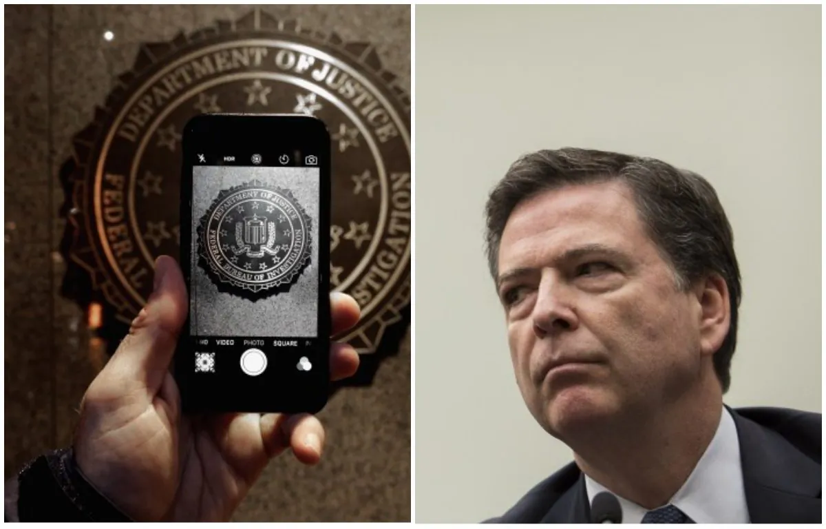 An iPhone next to FBI Director James Comey. (Drew Angerer/Getty Images and Chip Somedevilla/Getty Images)