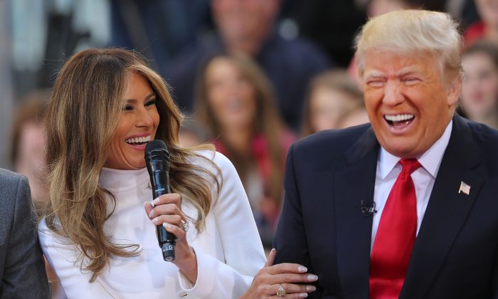 Republican presidential candidate Donald Trump sits with his wife Melania Trump while appearing at an NBC Town Hall at the Today Show in New York City on April 21, 2016. (Spencer Platt/Getty Images)