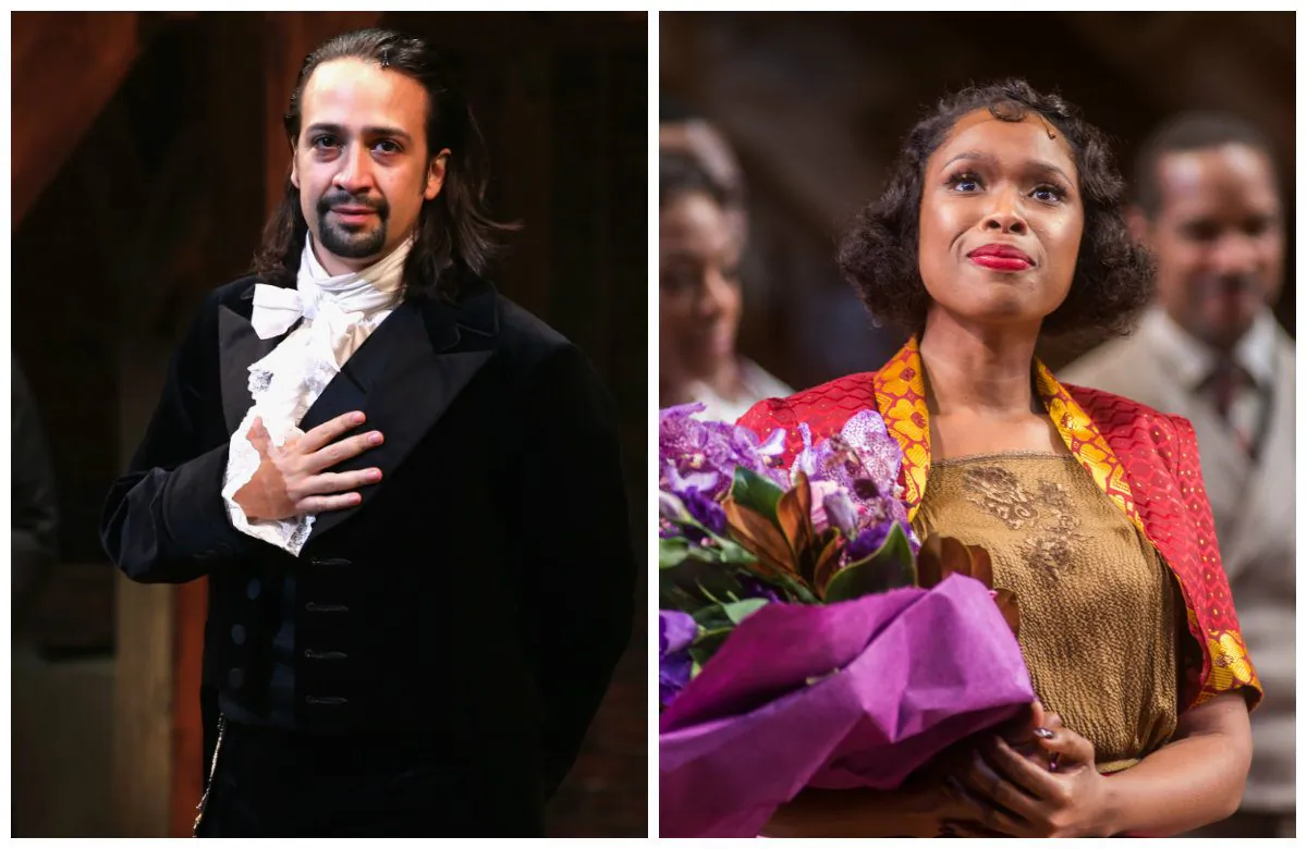  Lin-Manuel Miranda performs at 'Hamilton' Broadway Opening Night at Richard Rodgers Theatre on August 6, 2015 in New York City. (Photo by Neilson Barnard/Getty Images); Actress Jennifer Hudson attends the 'The Color Purple' Broadway Opening Night Curtain Call at The Bernard B. Jacobs Theatre on December 10, 2015 in New York City. (Photo by Mark Sagliocco/Getty Images)
