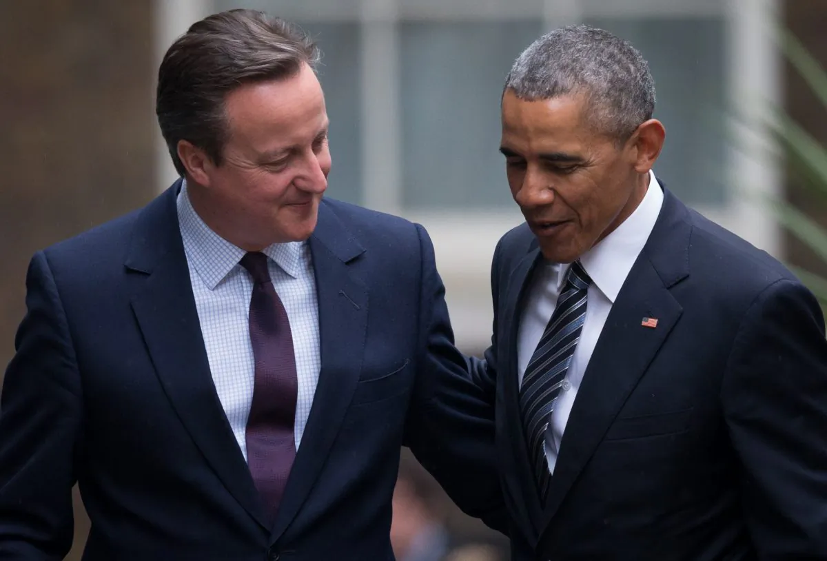 President Barack Obama greets British Prime Minister David Cameron as they meet at Downing Street in London, England, on April 22, 2016. (Matt Cardy/Getty Images)
