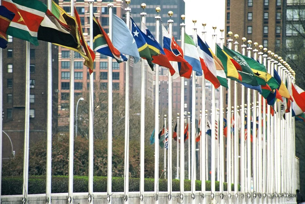 U.N. members' flags at the U.N. Headquarters in New York City. (Aotearoa/Wikimedia Commons, CC BY-SA 3.0)