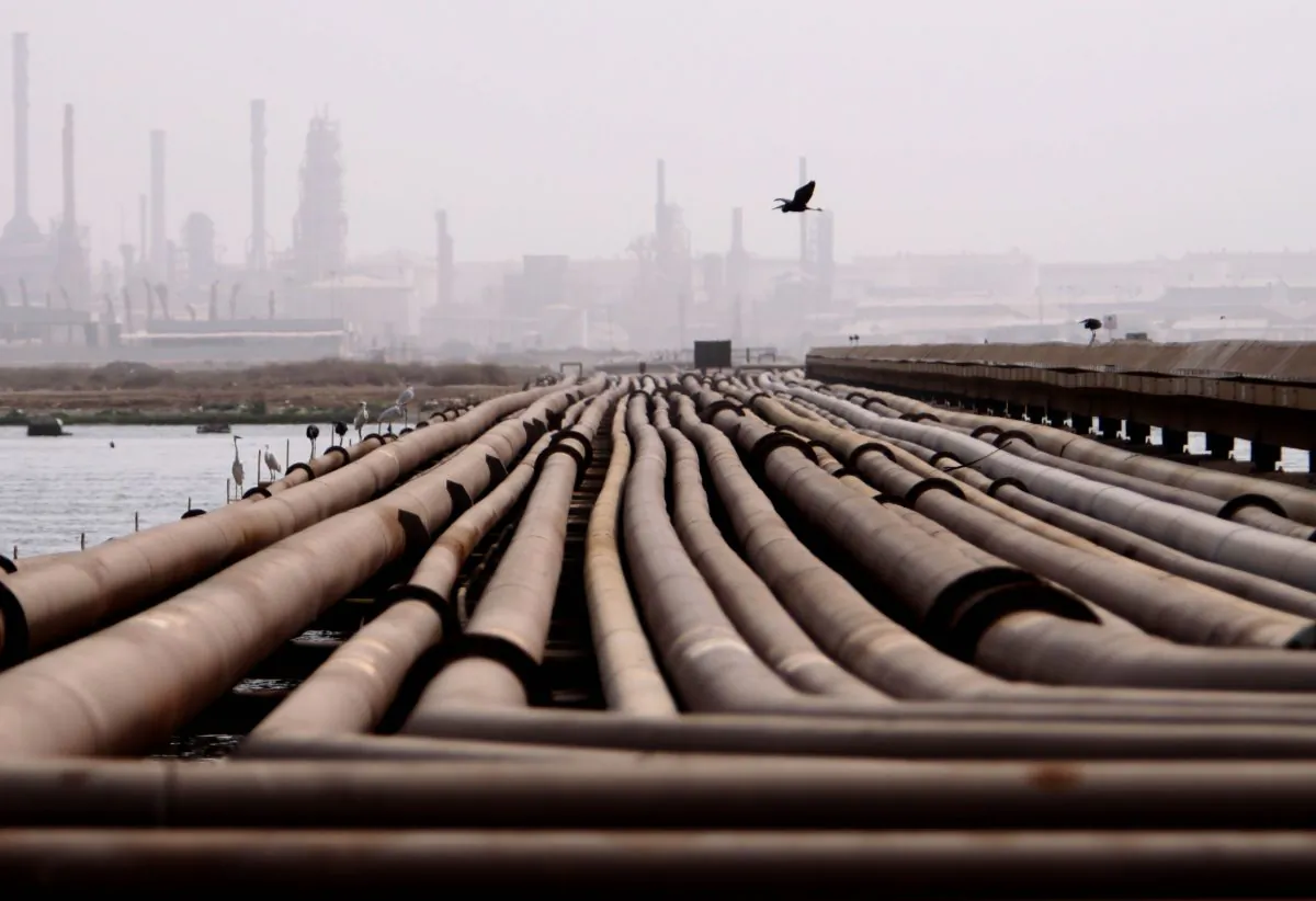 Oil pipelines near a refinery in Sitra, Bahrain, in the Persian Gulf, on Aug. 19, 2009. (Hasan Jamali/AP Photo)