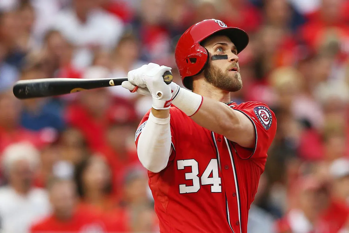 Bryce Harper of the Washington Nationals is the National League's reigning MVP and is off to a hot start this season with nine home runs through the team's first 18 games.. (Elsa/Getty Images)