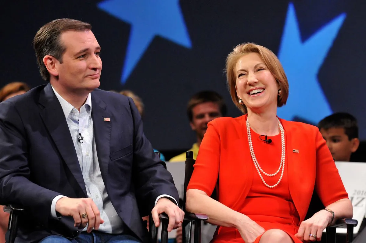 Republican presidential candidate Sen. Ted Cruz (R-TX) and former candidate Carly Fiorina (L) in a discussion with political commentator Sean Hannity during a campaign rally at Faith Assembly of God Church on March 11, 2016, in Orlando, Fla. (Gerardo Mora/Getty Images)