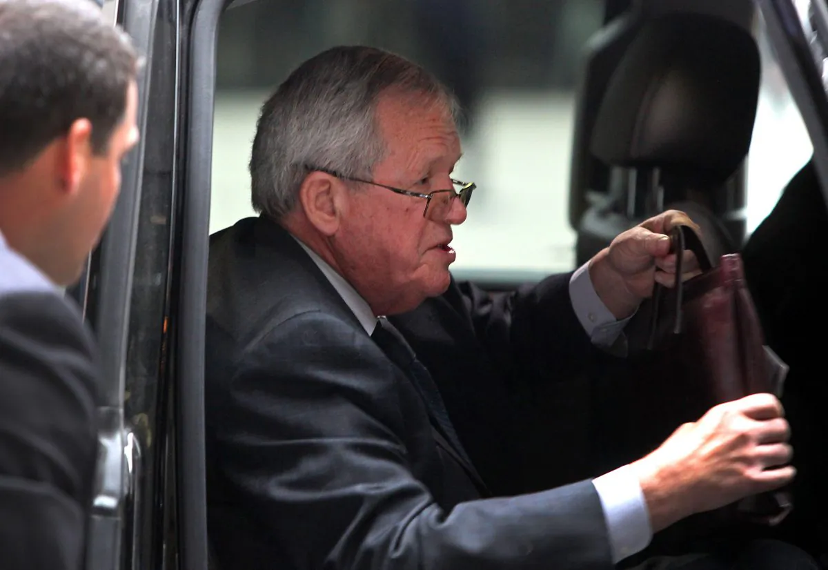 CHICAGO, IL - APRIL 27: Former House Speaker Dennis Hastert arrives at the Dirksen Federal Court House for his hush-money case sentencing on April 27, 2016 in Chicago, Illinois. Hastert faces up to 5 years in prison after pleading guilty for breaking banking laws as he sought to pay a man only known as Individual A, millions of dollars in hush-money to keep past misconduct quiet for alleged sexual abuse. ( Photo by Joshua Lott/Getty Images)