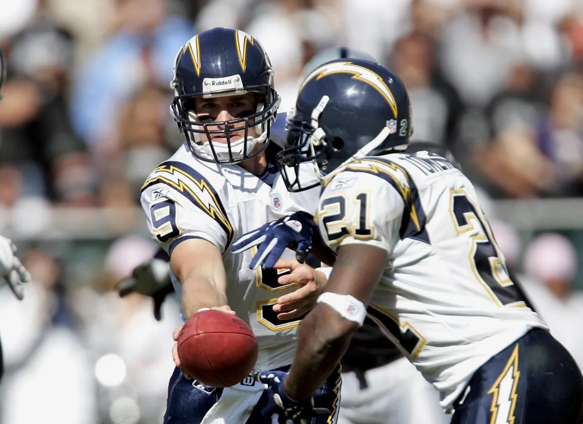 Former Chargers teammates Drew Brees (L) and LaDanian Tomlinson are future Hall-of-Famers and were taken by the team in the 2001 NFL Draft. (Robert B. Stanton/NFLPhotoLibrary) 