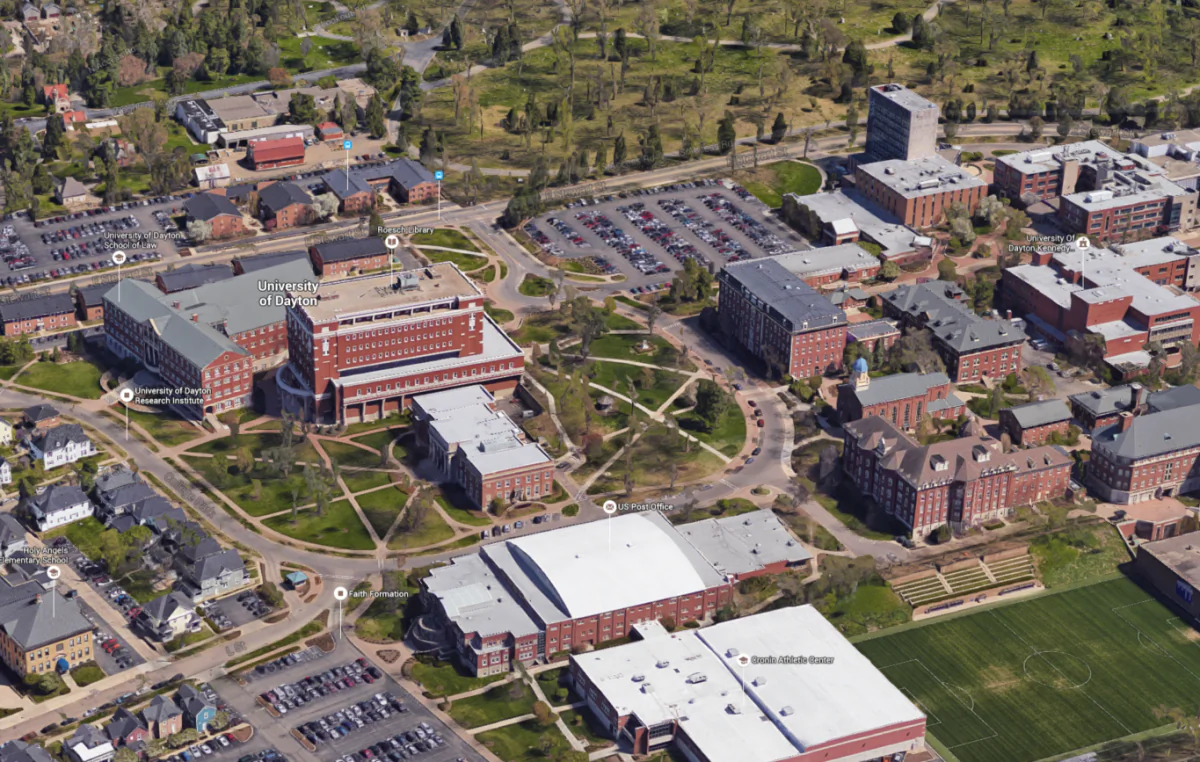 University of Dayton campus. (Google Earth/Screenshot via The Epoch Times)