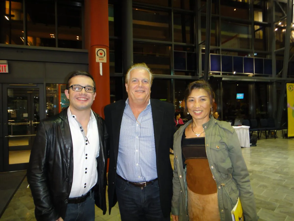From (L to R) Alexander Guanabara, Ricardo Guanabara, and Tran Phoung enjoyed Shen Yun at the Living Arts Centre in Mississauga, Canada, on April 28, 2016. (Dongyu Teng/Epoch Times)