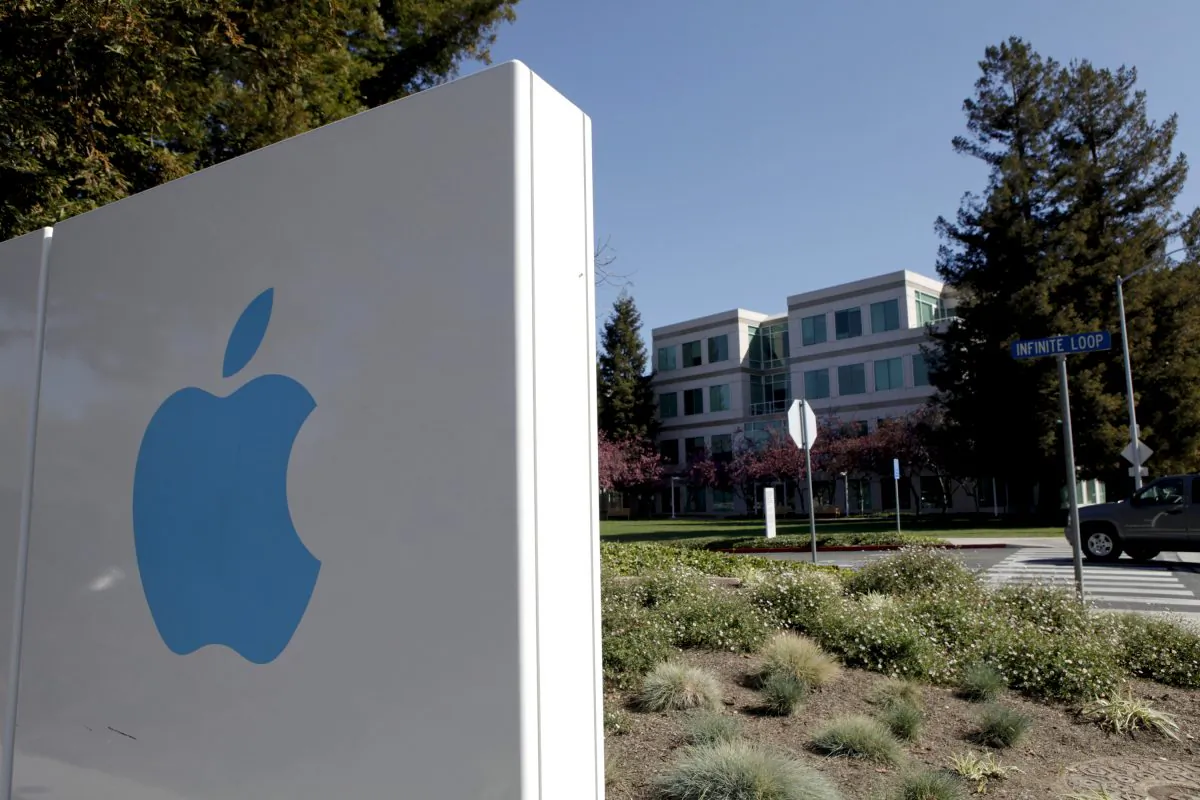 A view of the main entrance to Apple Inc. in Cupertino, California on March 11, 2011. (Ryan Anson/AFP/Getty Images)