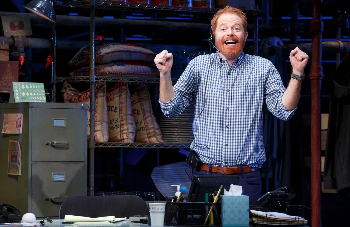 Jesse Tyler Ferguson in a frantic comedy by Becky Mode, “Fully Committed, now at Broadway’s Lyceum Theatre. (Joan Marcus)