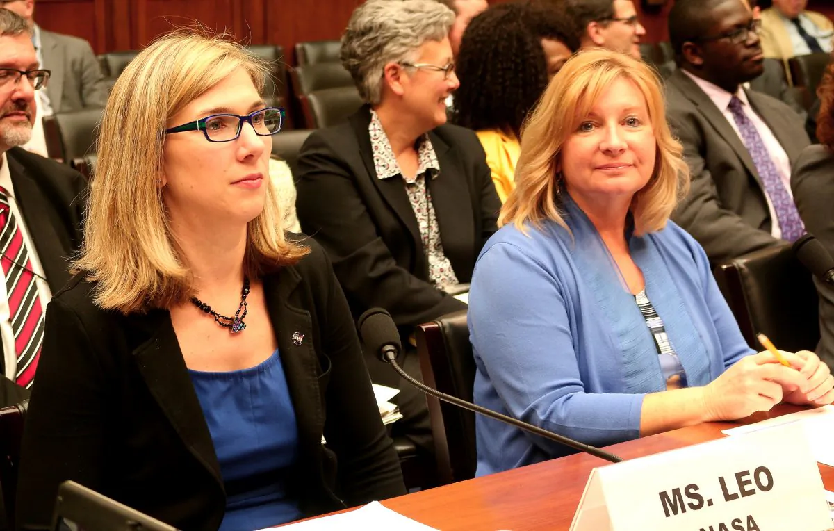 Chief Human Capital Officers Lauren Leo (L), from NASA, and Angela Bailey, from DHS, testify at a hearing on April 27 at the House Committee on Oversight and Government Reform. NASA and DHS were ranked best and worst places, respectively, to work among the large agencies in the federal government. (Gary Feuerberg/Epoch Times)