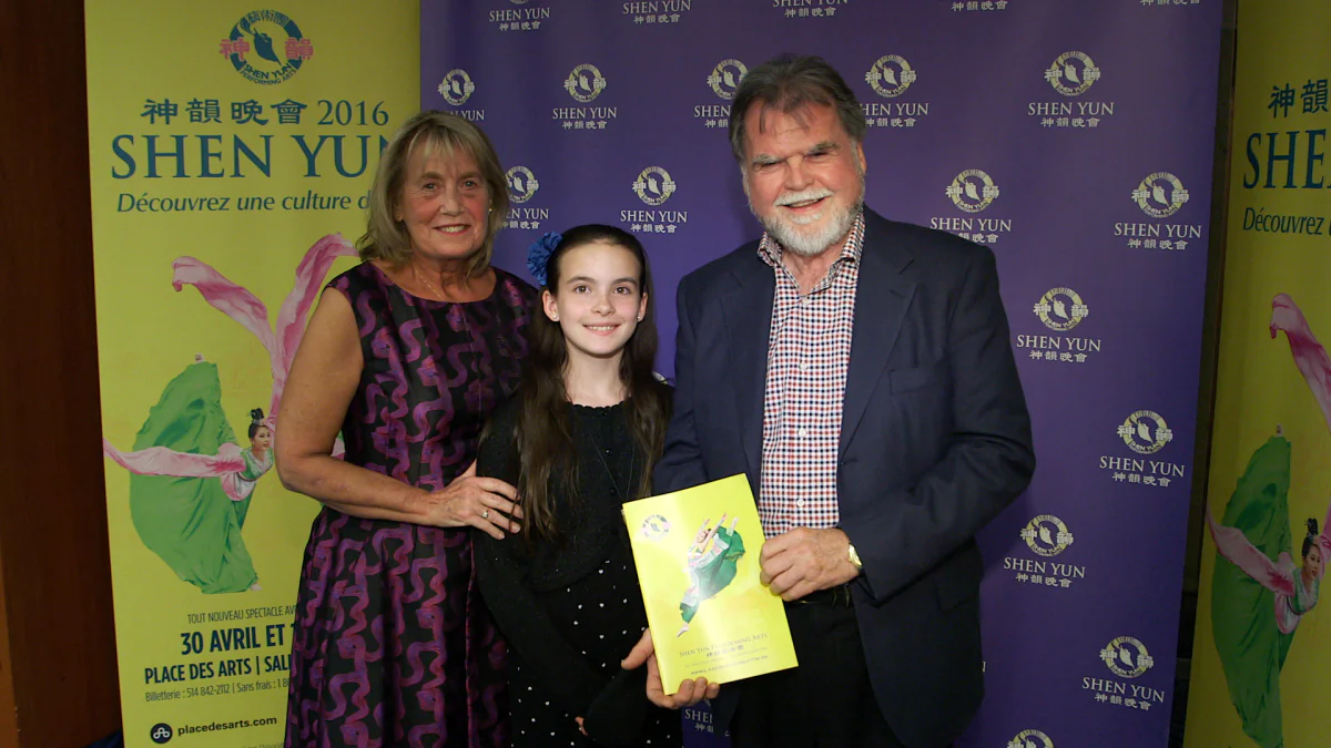 Denis St-Amour and his wife, Nancy Rokas, attended Shen Yun Performing Arts with their granddaughter, Samantha Rivard, at Place des Arts in Montreal on April 30, 2016. (Christine Ni/Epoch Times)