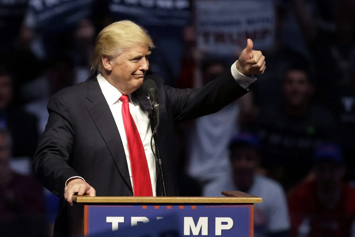 Republican presidential candidate Donald Trump gestures during a campaign stop in Indianapolis on April 27, 2016. (AP Photo/Darron Cummings)