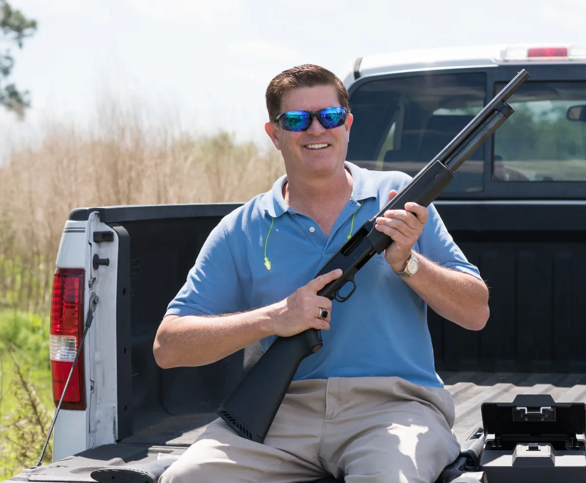 Jonathan Mossberg, whose iGun Technology Corp. is working to develop a "smart gun," demonstrates the firearm, in Daytona Beach, Fla., on April 7, 2016. (AP Photo/Lisa Marie Pane)