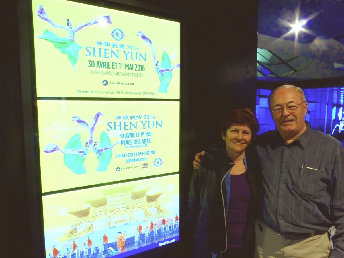 Retired professor Pierre Giroux and his wife, Janine Routhier, attended Shen Yun at Place des Arts in Montreal, Canada on May 1, 2016, and were deeply moved. “It was magnificent,” said Mr. Giroux. “It was the essence of the human expression that was approaching the divine.” (Mathieu Côté-Desjardins/Epoch Times)