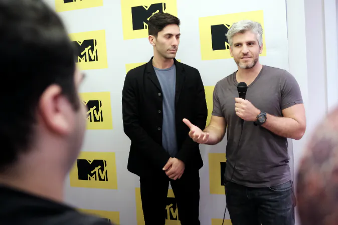 Executive Producer/host Nev Schulman (L) and Catfish host Max Joseph attend the MTV Press Junket & Cocktail Party at The London West Hollywood on February 18, 2016 in West Hollywood, California. (Photo by Jason Kempin/Getty Images for MTV)