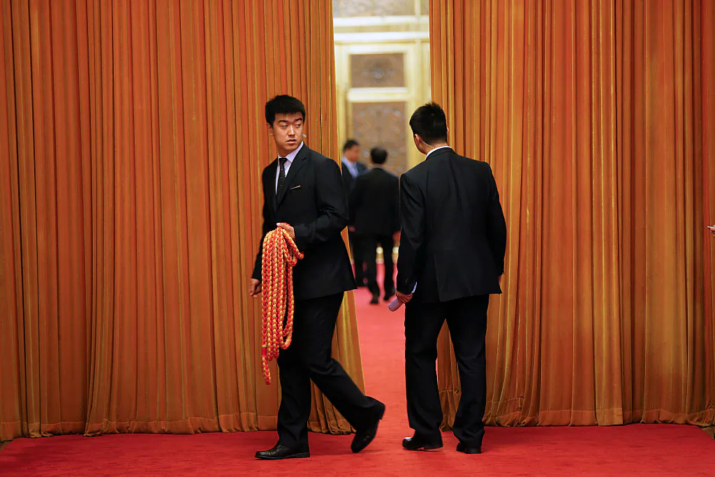 A security agent at the Great Hall of the People in Beijing, China, on April 28, 2016. (Damir Sagolj/Getty Images)