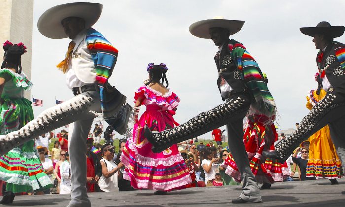Members of the Maru Montero Dance Company perform at the Sylvan Theater near the Washington Monument during the 18th Annual National Cinco de Mayo Festival in Washington Sunday, May 2, 2010. (AP Photo/Pablo Martinez Monsivais)