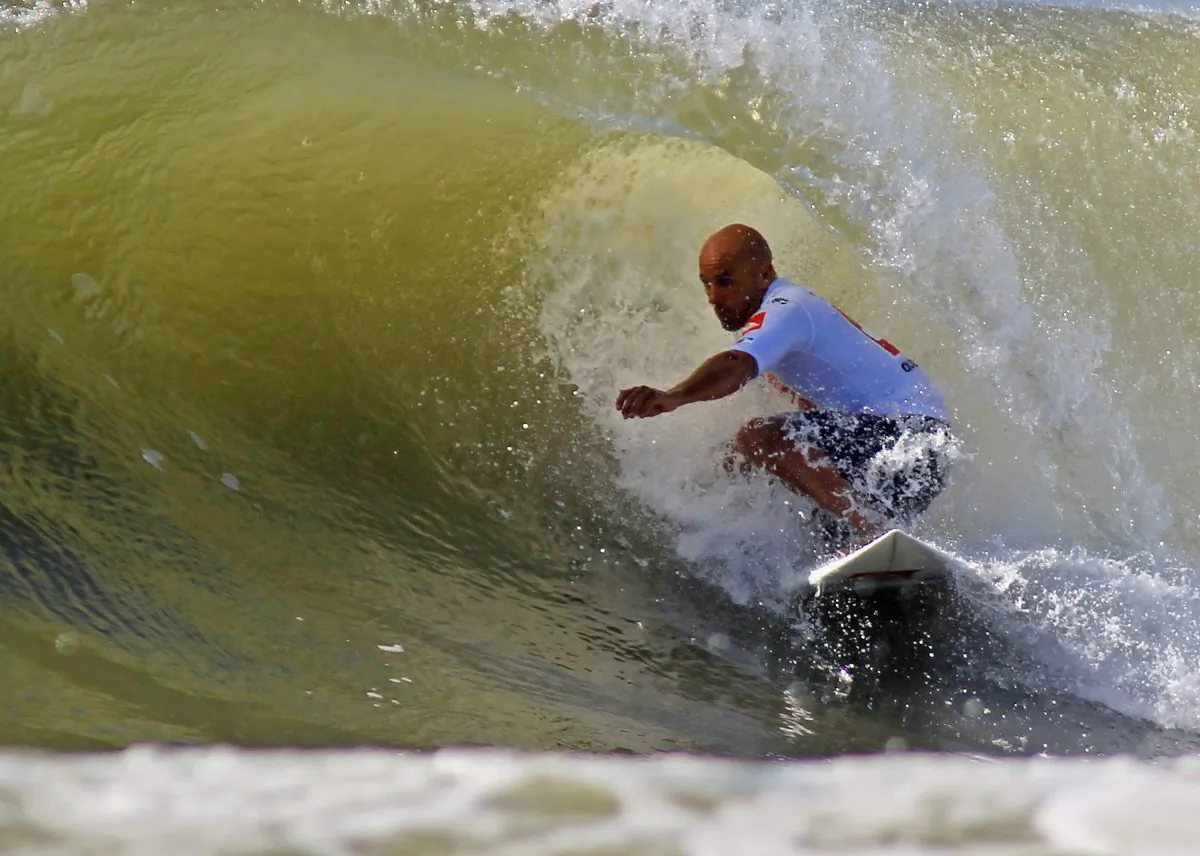 Kelly Slater rides the waves during the Quiksilver Pro New York tournament on September 9, 2011 in Long Beach, New York. (Bruce Bennett/Getty Images) 