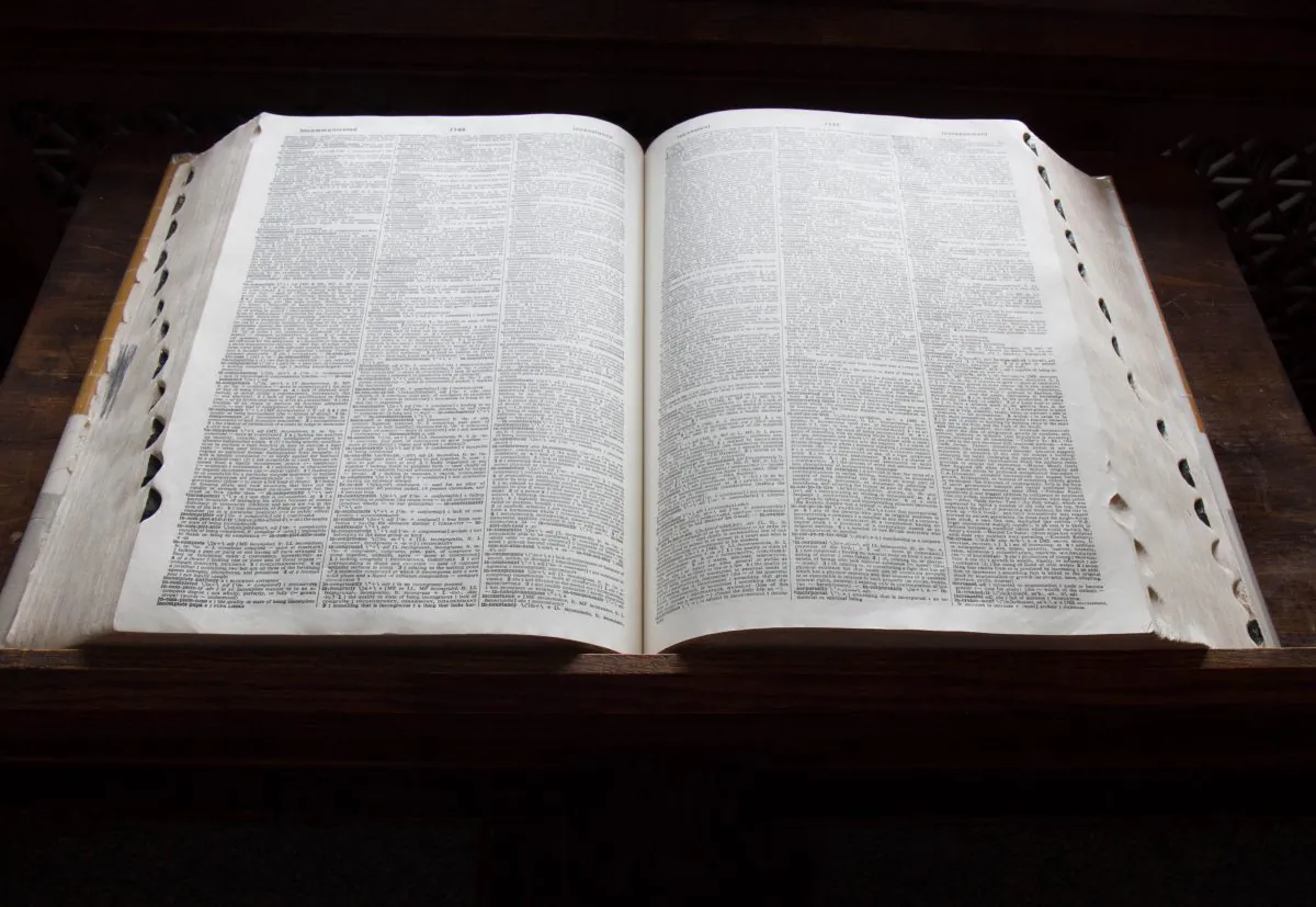 A Merriam-Webster dictionary in the Goshen Public Library on May 7, 2016. (Holly Kellum/The Epoch Times)