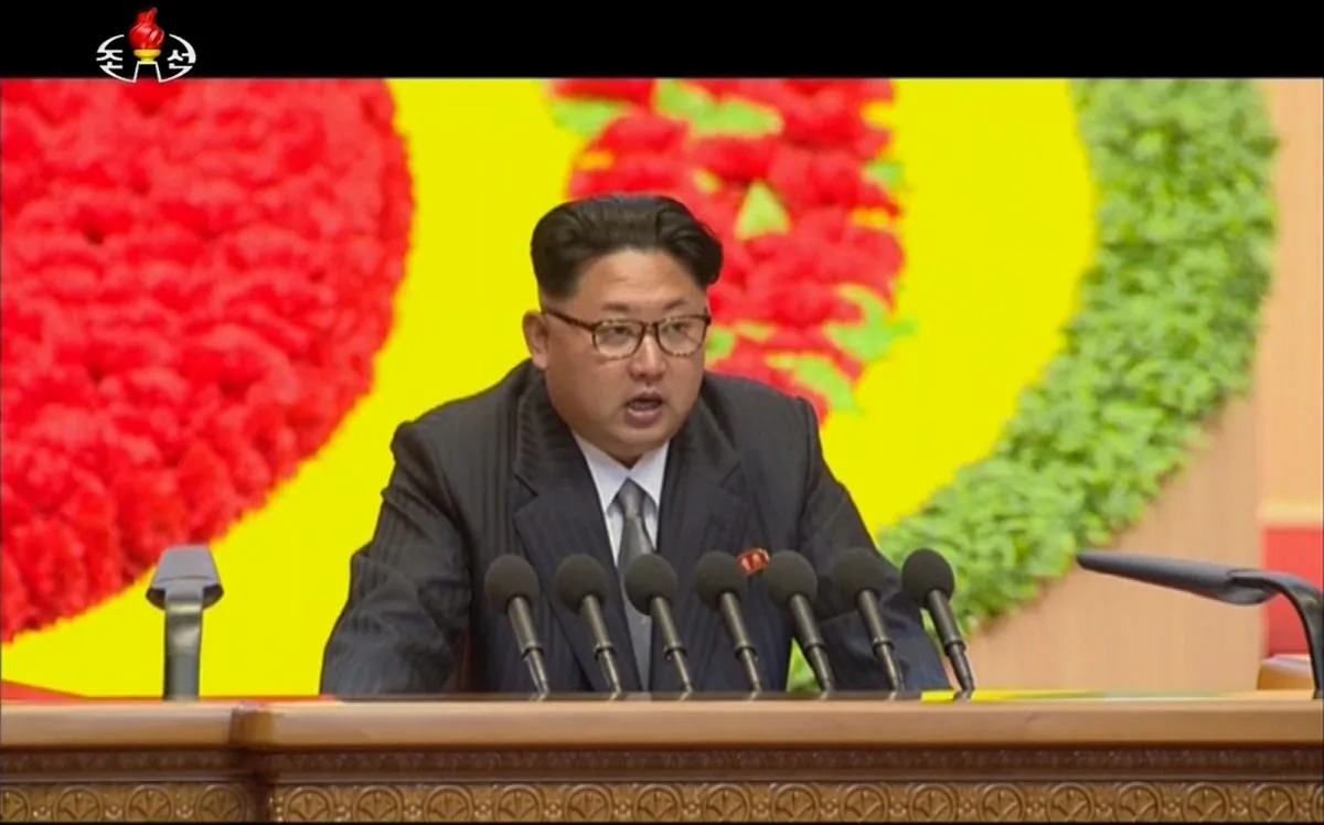In this image made from video by North Korean broadcaster KRT, North Korean leader Kim Jong Un speaks at the party congress in Pyongyang, North Korea, Saturday, May 7, 2016. North Korea will not use its nuclear weapons first unless its sovereignty is invaded, state media on Sunday, May 8, quoted Kim as saying during a critical ruling party congress. Kim also said he is ready to improve ties with "hostile" nations in a diplomatic overture in the face of international pressure over its recent nuclear test and long-range rocket launch. He called for more talks with rival South Korea to reduce misunderstanding and distrust between them and urged the United States to stay away from inter-Korean issues, according to the official Korean Central News Agency. (KRT via AP Video) NORTH KOREA OUT