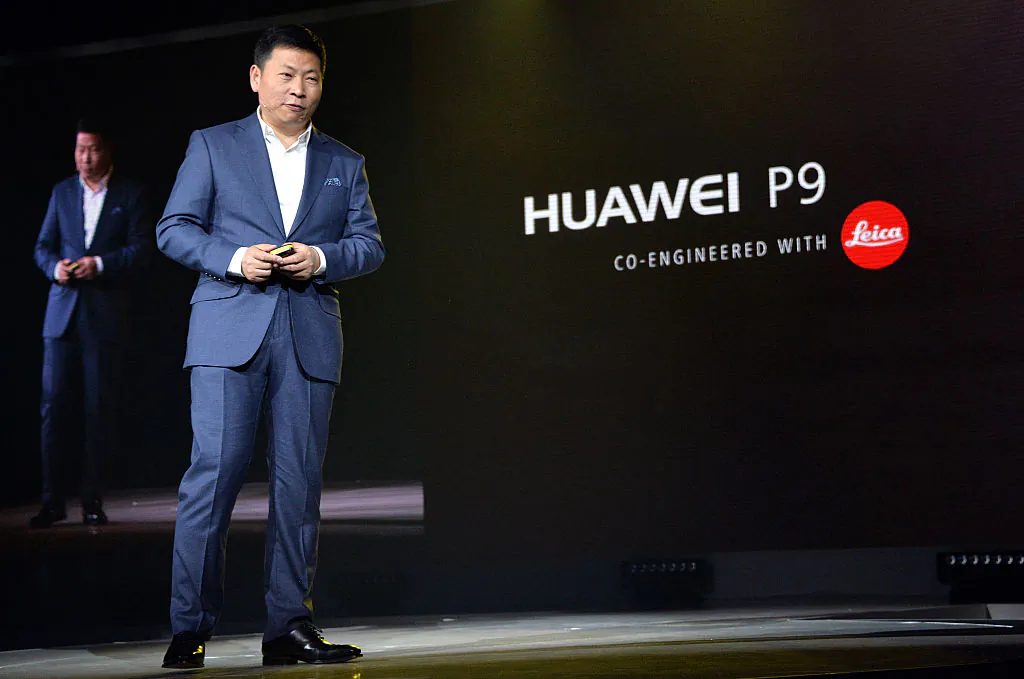 Richard Yu, CEO of Chinese telecommunications company Huawei, attends the launch of its P9 smartphone. The phone copies several key design elements from the Apple iPhone. (Anthony Harvey/Getty Images for Huawei)