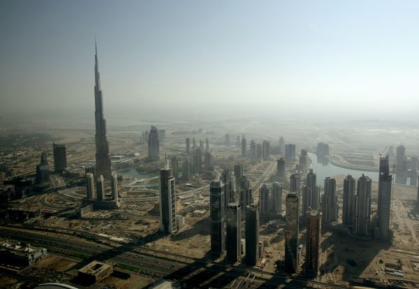 An aerial view shows Burj Dubai, the world's tallest tower built by Emaar property developer, rising among skyscrapers in the Gulf emirate of Dubai, United Arab Emirates, on Dec. 17, 2009. (Marwan Naamani/AFP/Getty Images)