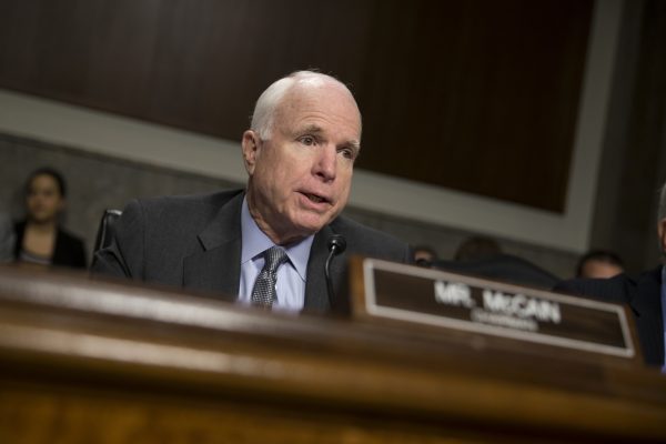 John McCain on capitol hill at a senate armed services committee