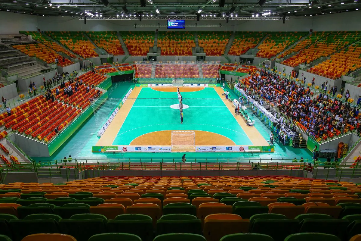  General view of the Future Arena during the International Handball Tournament - Aquece Rio Test Event for the Rio 2016 Olympics at the Olympic Park on April 29, 2016 in Rio de Janeiro, Brazil.  (Buda Mendes/Getty Images)