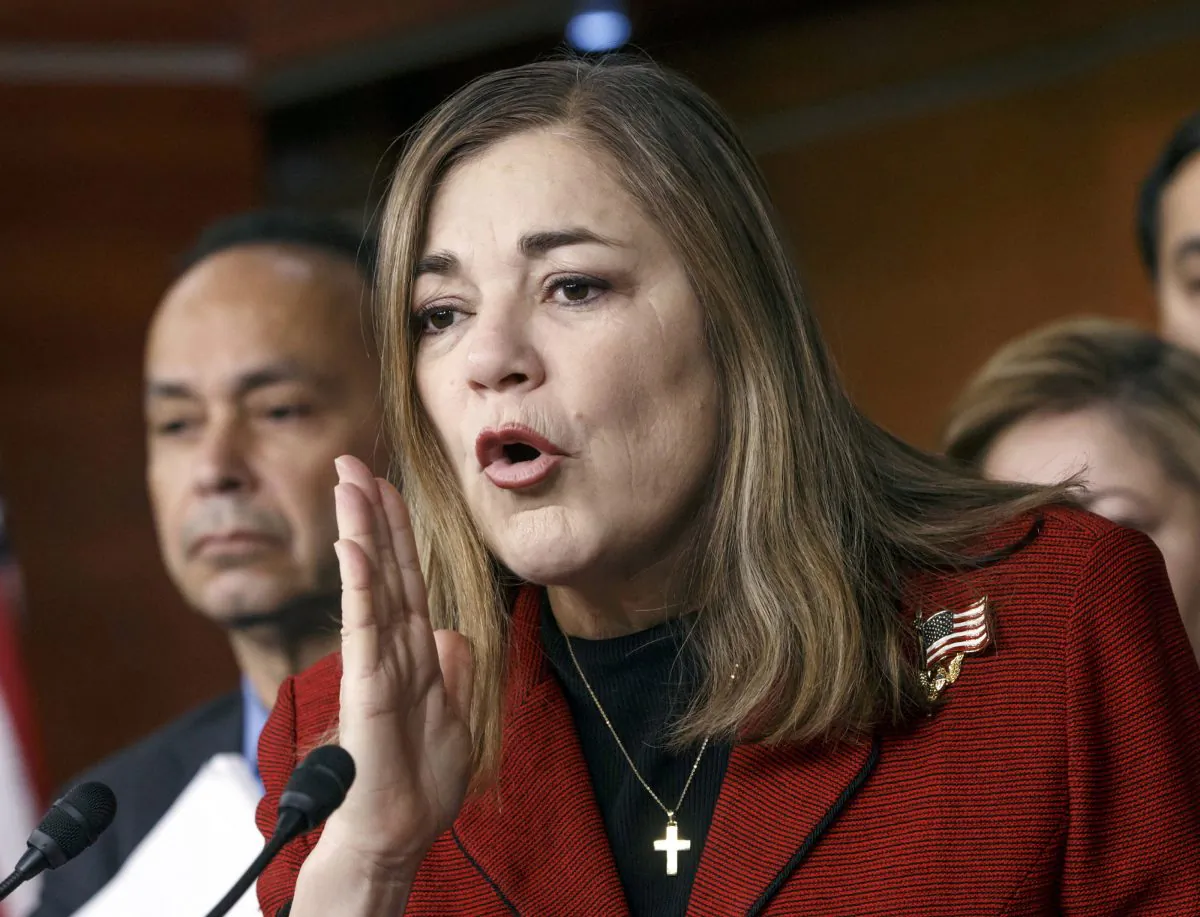 Rep. Loretta Sanchez (D-Calif.) responds to questions during a Congressional Hispanic Caucus news conference on Capitol Hill in Washington, D.C., on Feb. 13, 2015. (AP Photo/J. Scott Applewhite)
