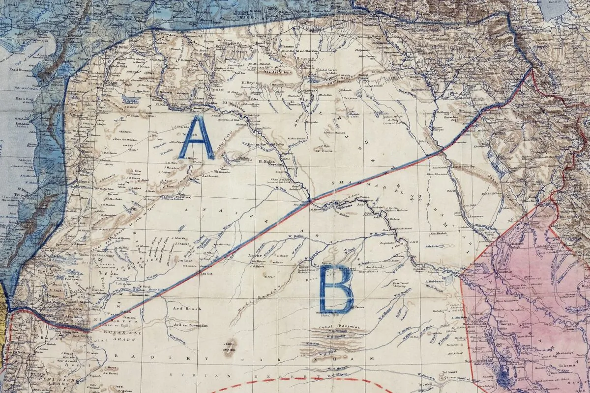 The signed Sykes-Picot Agreement map. (Royal Geographic Society, Public Domain)