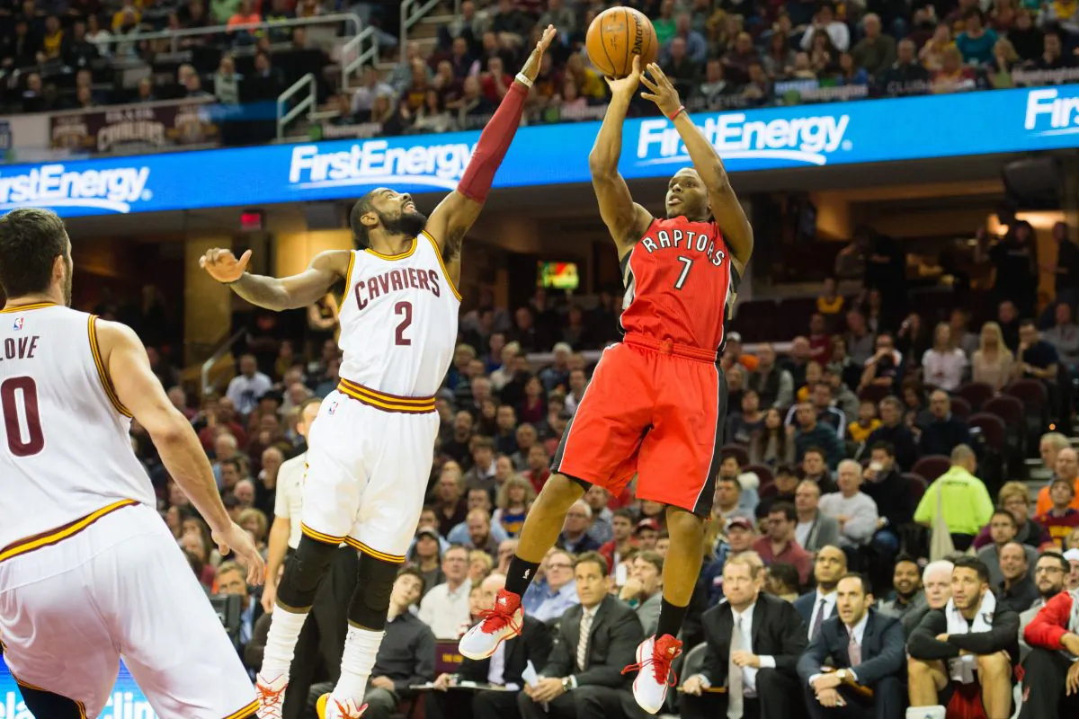 Kyle Lowry (R) of the Toronto Raptors against Kyrie Irving of the Cleveland Cavaliers will be a must-see matchup in the Eastern Conference finals. (Jason Miller/Getty Images) 