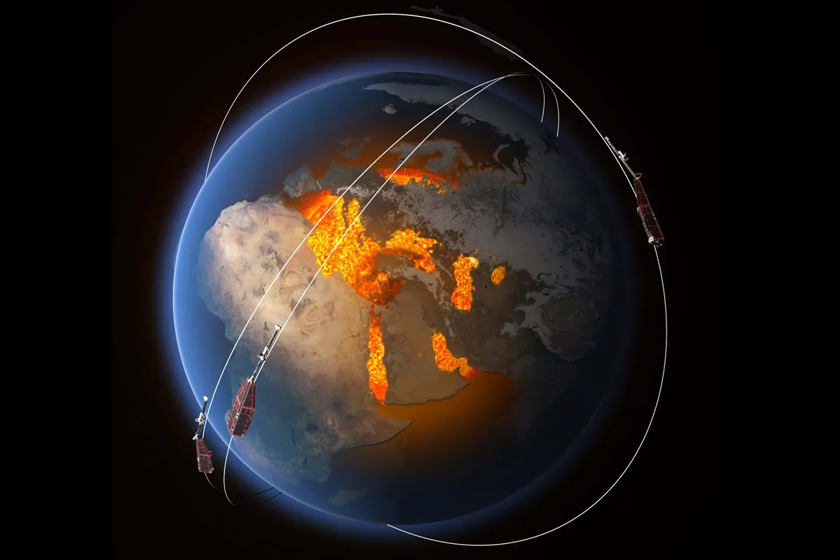 ESA’s Swarm constellation reveals new rapid changes of our magnetic field, tied directly to the heart of our planet’s molten iron core. (ESA/ATG Medialab)