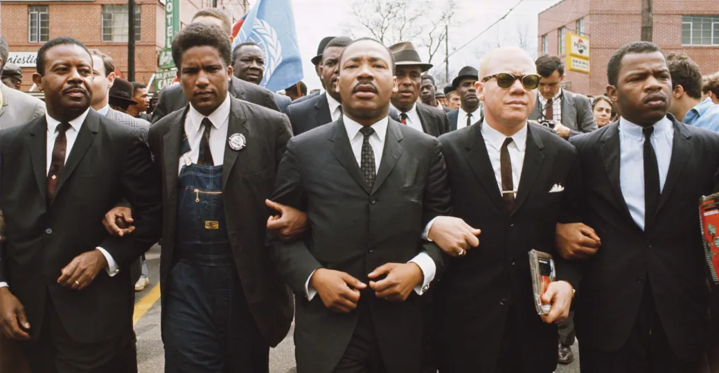 Martin Luther King Jr. (C) leading a march from Selma to Montgomery to protest lack of voting rights for African Americans. In 1963, King wrote 'Letter from a Birmingham Jail' setting out his justification for breaking the law. (Steve Schapiro/Corbis via Getty Images)