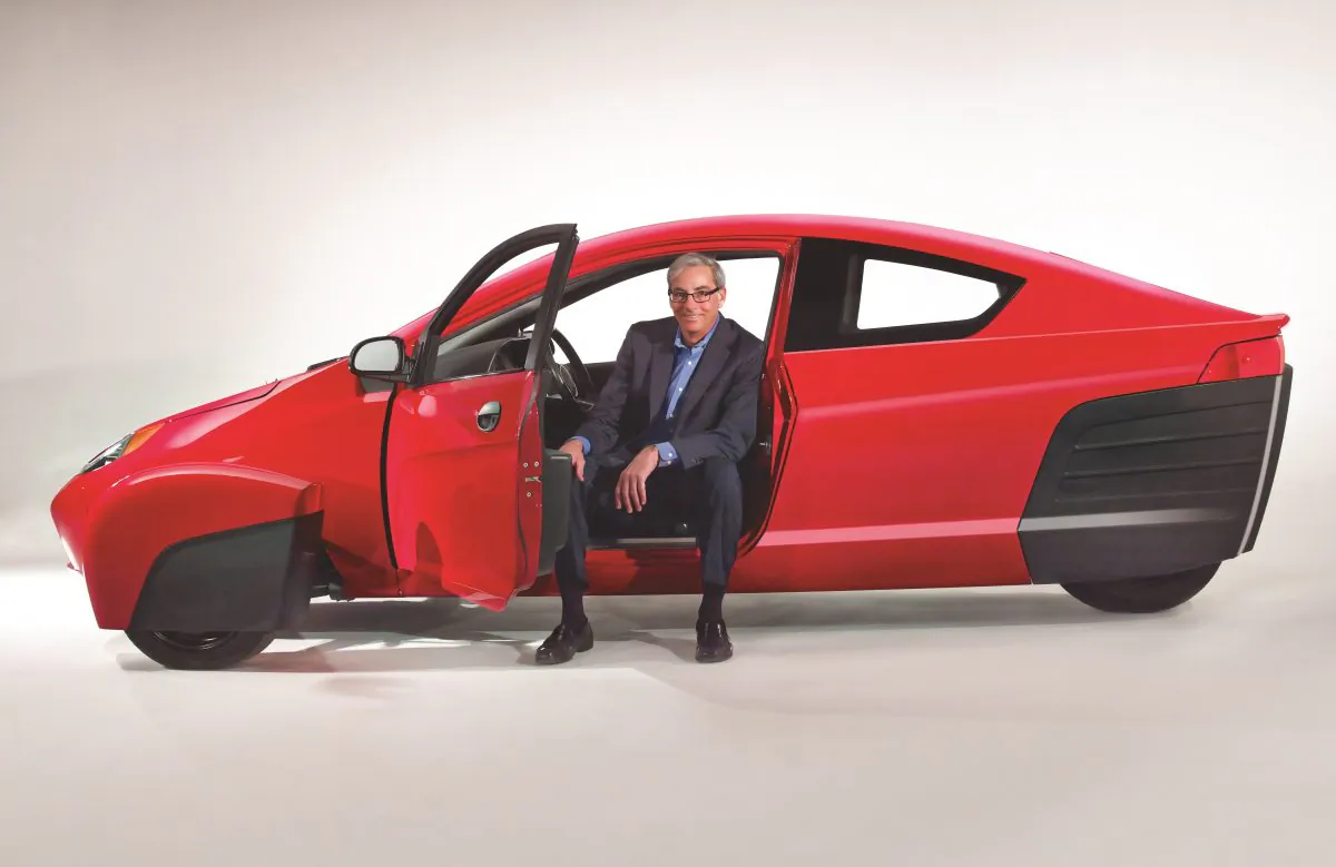 Paul Elio CEO and founder of Elio Motors is sitting sideways in driver's seat (Courtesy of Elio Motors)