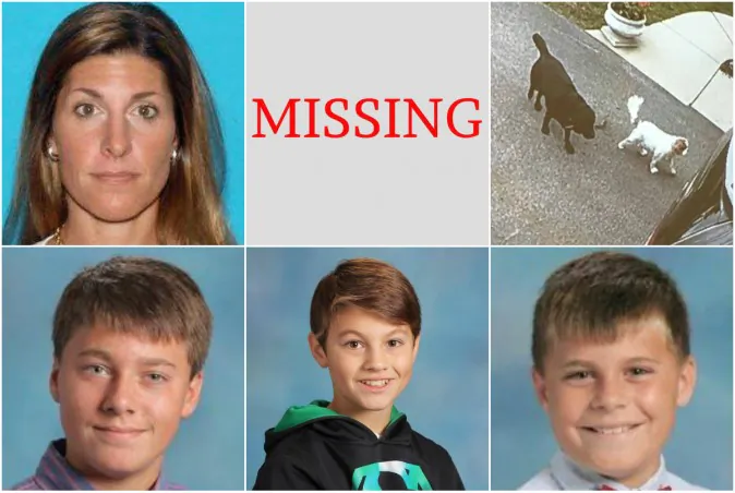 40-year-old Michalene Melges (top left) and her children, (bottom left to right) 14-year-old Hans, 12-year-old Kristian "Max," and 10-year-old Maverik "Buddy" were last seen on May 10. They're believed to be traveling with their two dogs (top right) King and Gigi. (Lake Geneva Police Department photos)