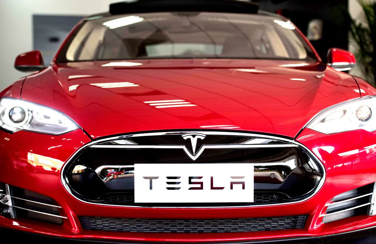 This picture taken on March 17, 2015 shows a Tesla Model S car on display at a showroom in Shanghai. (Johannes Eisele/AFP/Getty Images)