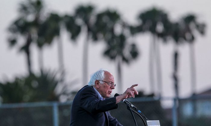 Democratic presidential candidate Bernie Sanders during a rally at Santa Monica High School Football Field in Santa Monica, Calif., on May 23, 2016. (Ringo Chiu/AFP/Getty Images)