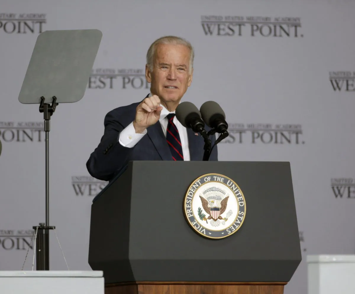 Vice President Joe Biden speaks during a graduation and commissioning ceremony at the West Point Military Academy, in West Point, N.Y., on May 21, 2016. (Mike Groll/AP Photo)